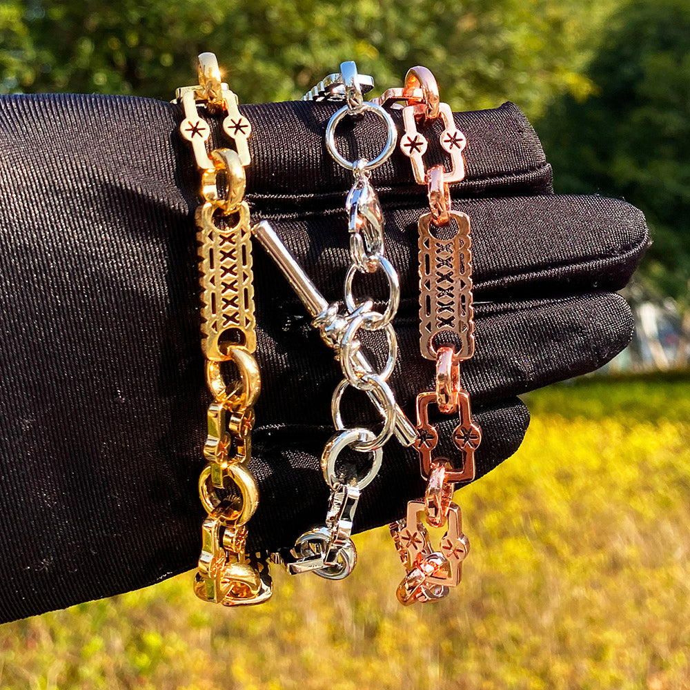 Bubble Letter Star Bar T Bar Clasp Bracelet for Women Gold Plated Real Coper Hip Hop Jewelry