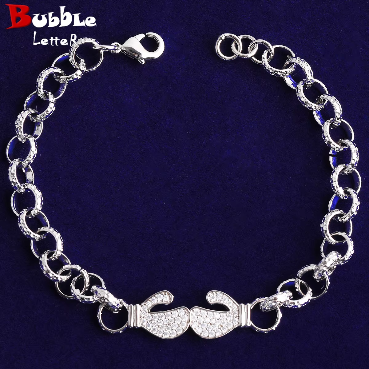 Bubble Letter Belcher Link Iced Boxing Gloves Bracelet for Women Real Gold Plated Hip Hop Jewelry