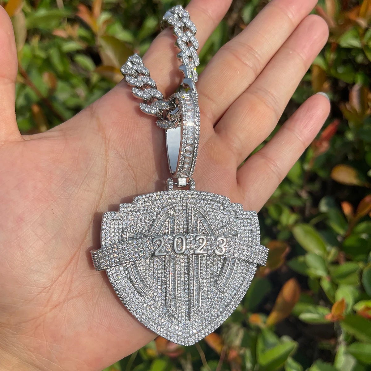 Bubble Letter Iced Out Necklace for Men 2023 Prong Setting Pendant Cubic Zirconia Hip Hop Jewelry
