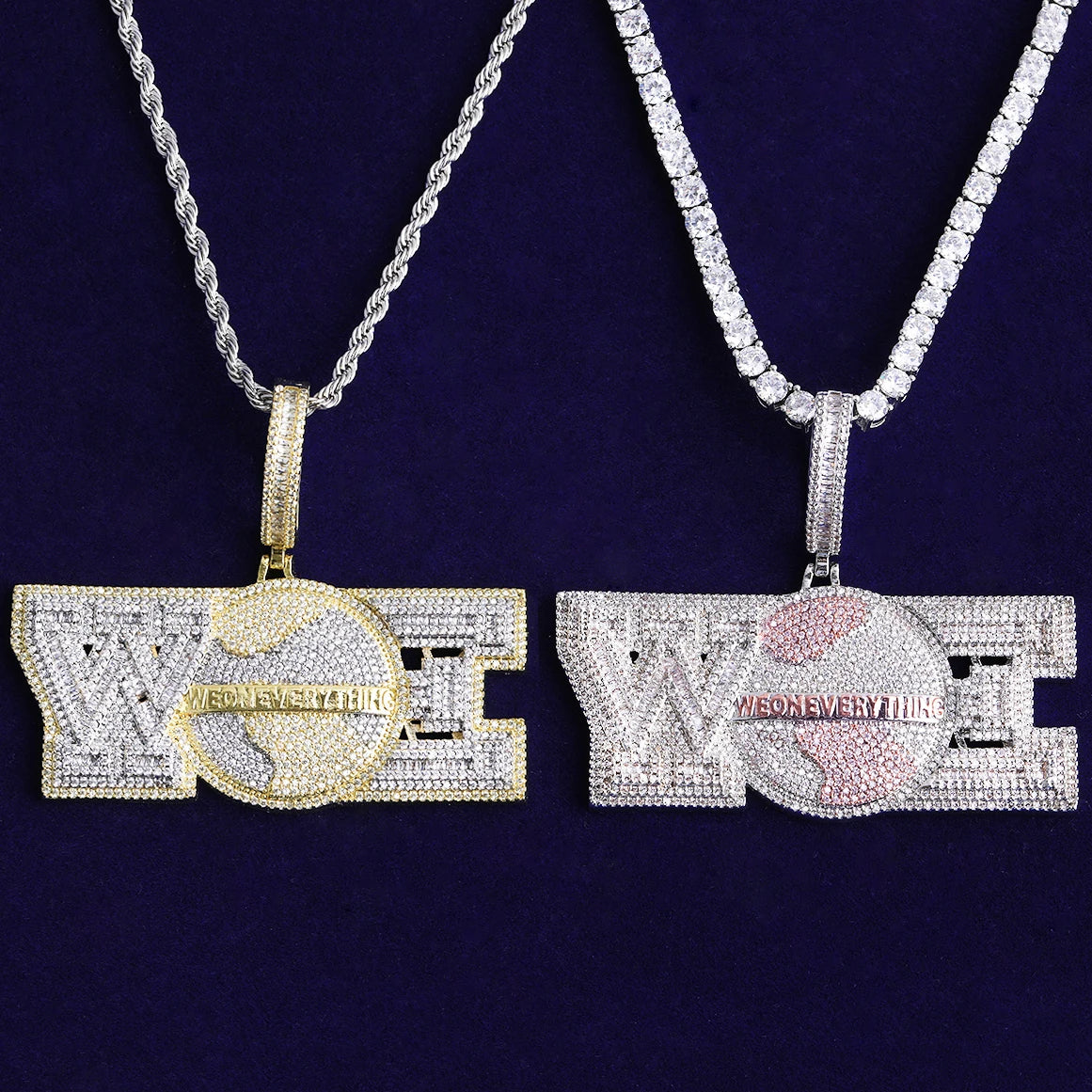 Bubble Letter Iced Out We on Everything Necklace Pendant for Men Prong Setting Real Gold Plated Hip Hop Jewelry