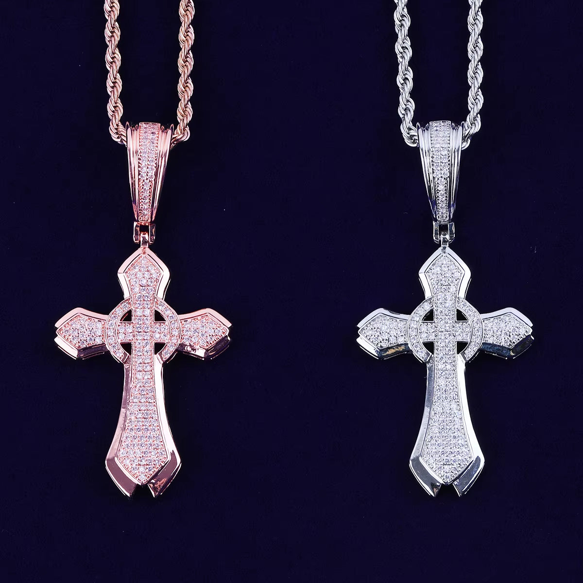 Bubble Letter Iced Out Cicle Cross Necklace Pendant for Men Prong Setting Cubic Zirconia Hip Hop Jewelry