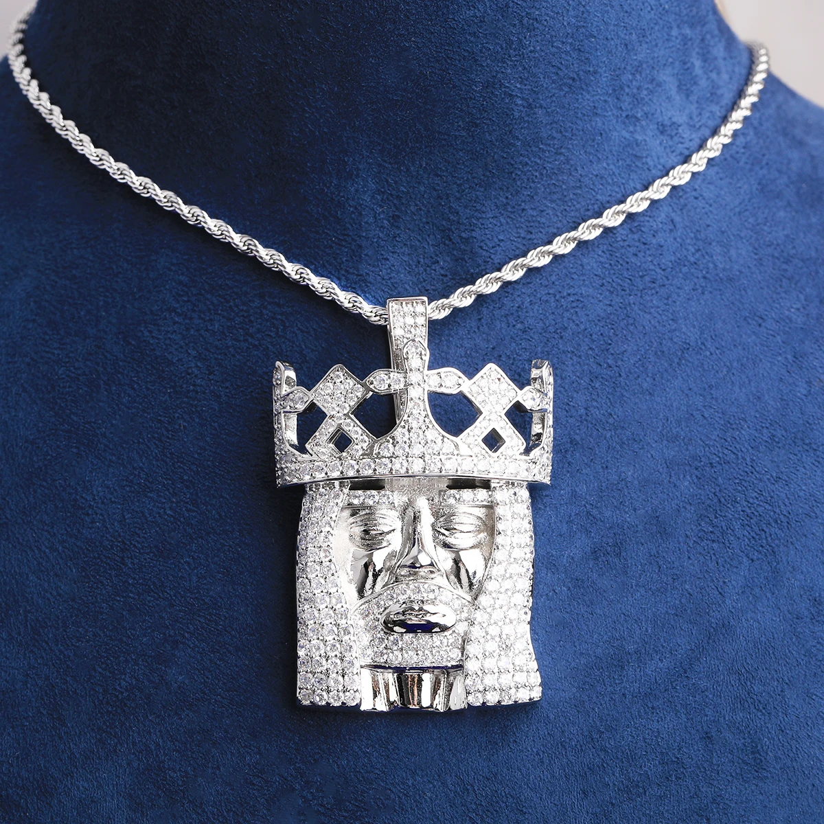 Bubble Letter Iced Out Jesus Cross Edge Necklace Pendant for Men Prong Setting 5A Cubic Zirconia Hip Hop Jewelry