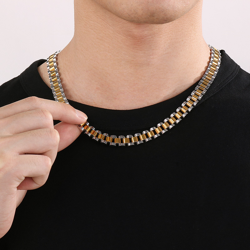 Bubble Letter Stainless Steel Watch Link Chain for Men Necklace Choker PVD Plate Hip Hop Jewelry