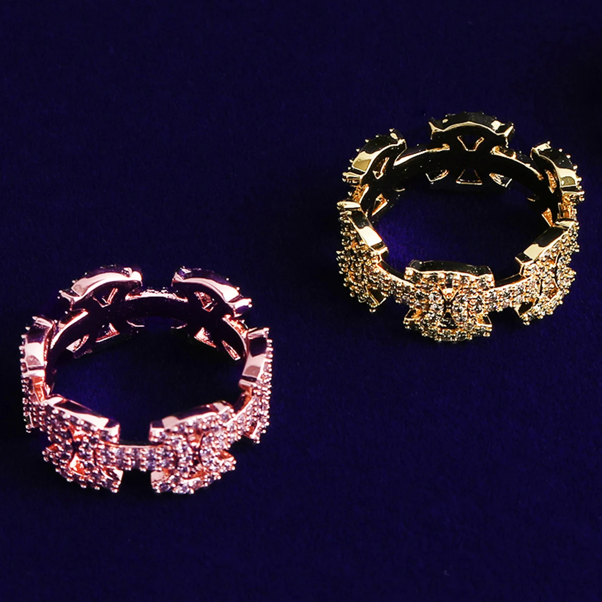 Bubble Letter Iced Out Templar Ring for Men Real Gold Plated Cubic Zirconia Hip Hop Jewelry