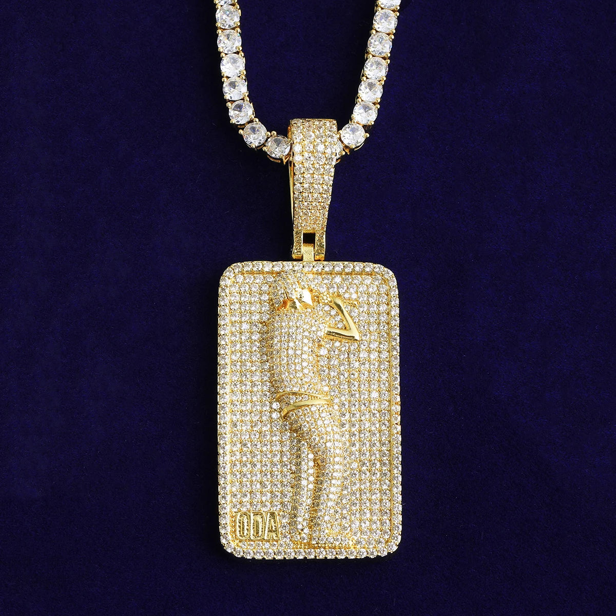 Bubble Letter Iced Out Dog Tag Singer Necklace Pendant for Men Real Gold Plated 5A Grade Hip Hop Jewelry