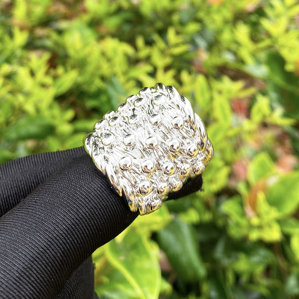 Bubble Letter Iced Out Nugget Ring for Men Real Gold Plated Cubic Zirconia Hip Hop Jewelry
