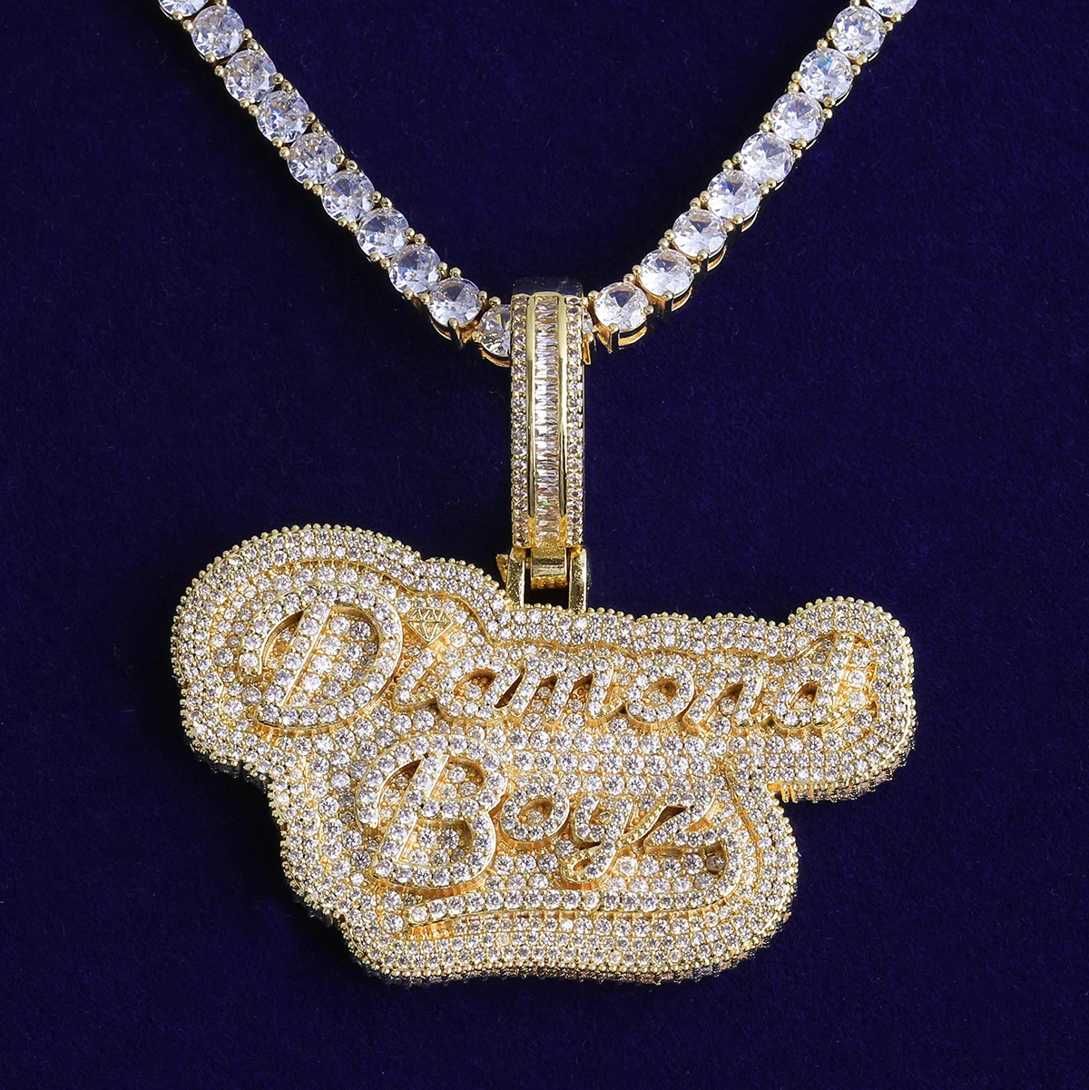 Bubble Letter Iced Out Diamond Boyz Necklace Pendant for Men Real Gold Plated Cubic Zirconia Hip Hop Jewelry