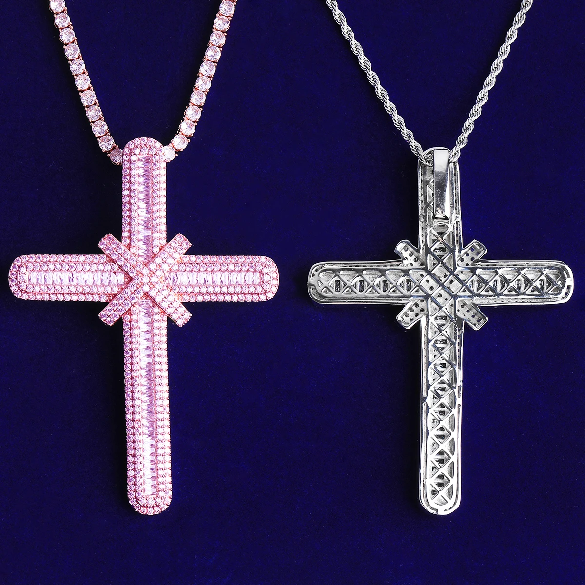 Bubble Letter Iced Out Super Big Cross Necklace Pendant for Men Prong Setting 5A Cubic Zirconia Hip Hop Jewelry