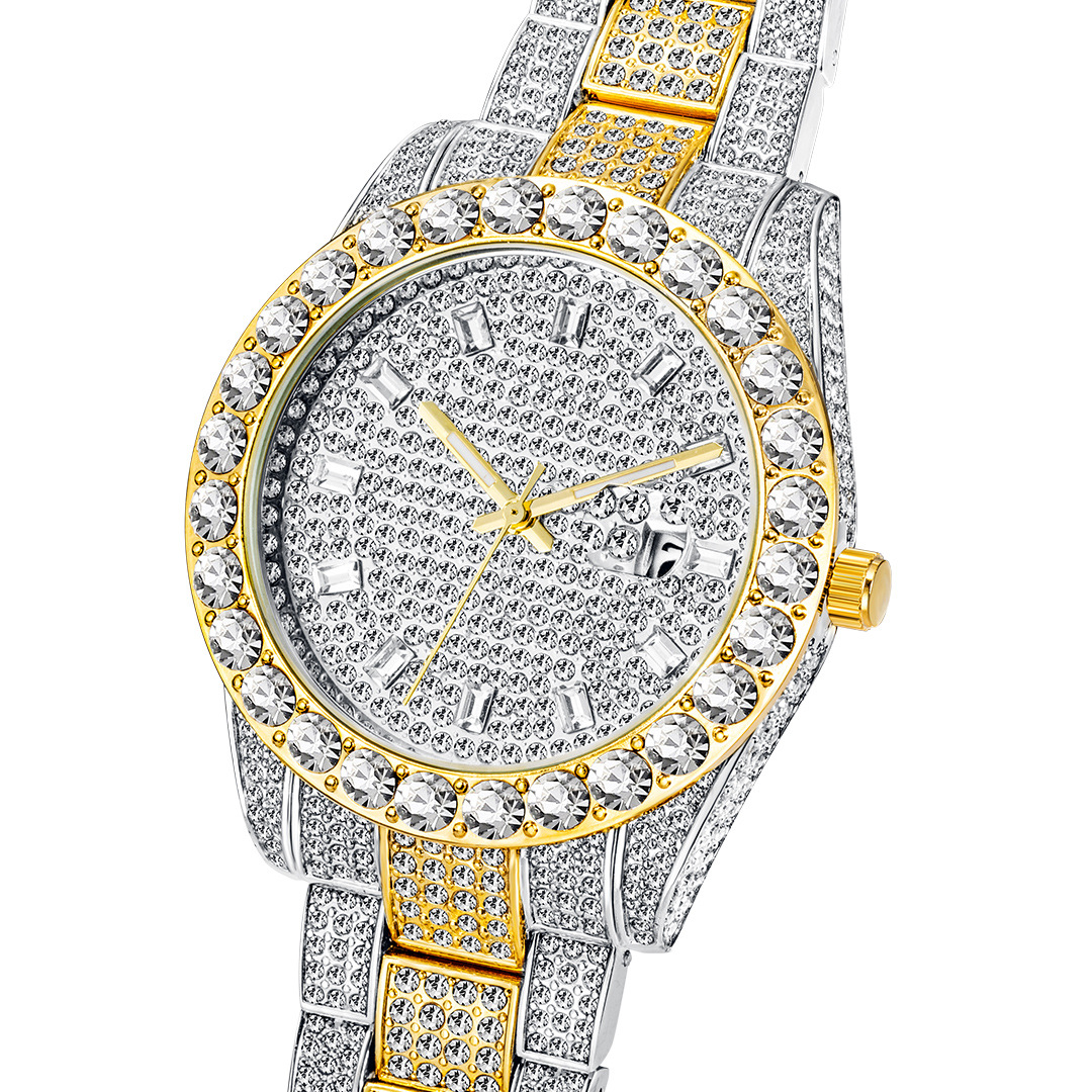 Bubble Letter DOUBLE DIAMOND BAGUETTE NUMBERS ICED OUT DIAMOND WATCH