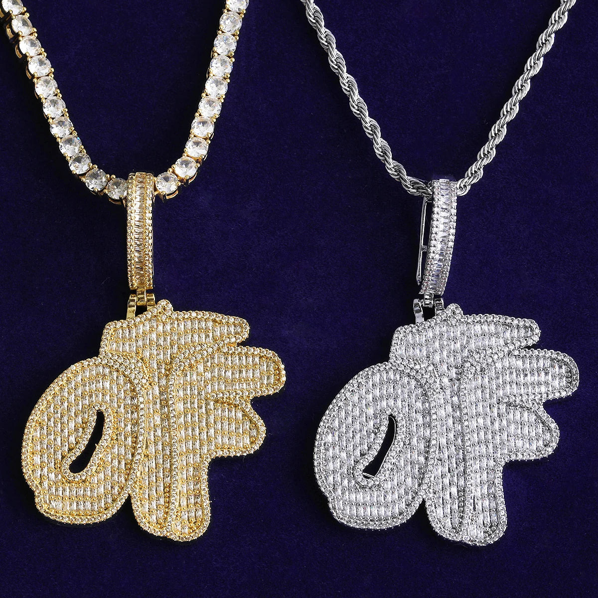 Bubble Letter Iced Out OTF Necklace Pendant for Men 5A Cubic Zirconia Prong Setting Real Gold Plated Hip Hop Jewelry