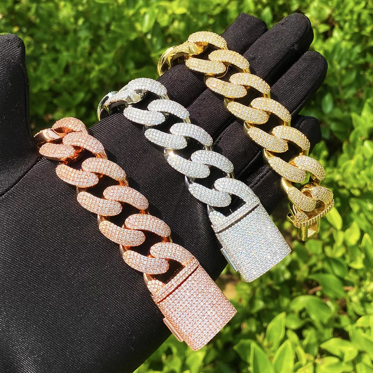 Bubble Letter Iced Out Miami Cuban Link Bracelet for Men Real Gold Plated Cubic Zirconia Hip Hop Jewelry