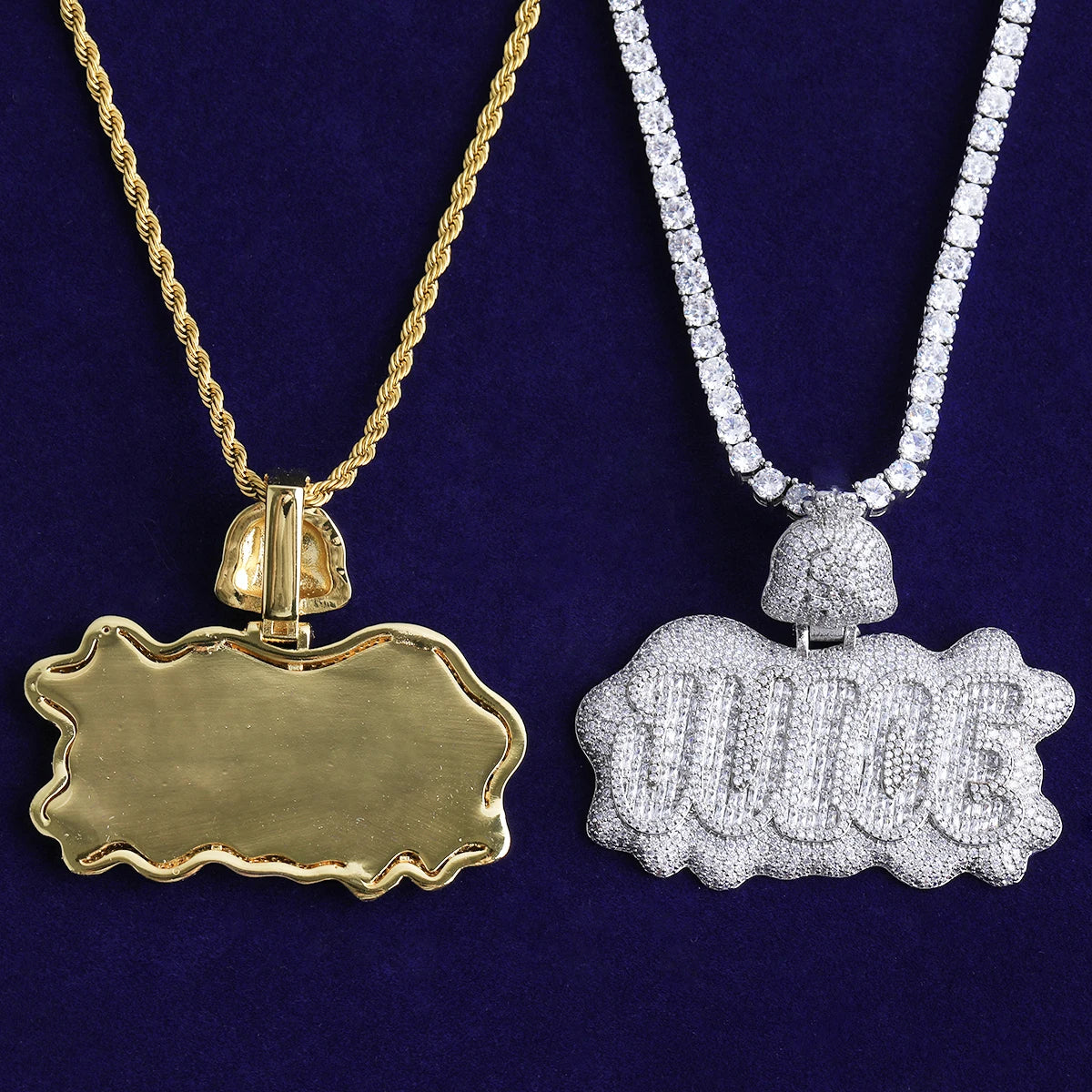 Bubble Letter Iced Out Juice Money Bag Bail Necklace Pendant for Men Real Gold Plated 5A Cubic Zirconia Hip Hop Jewelry