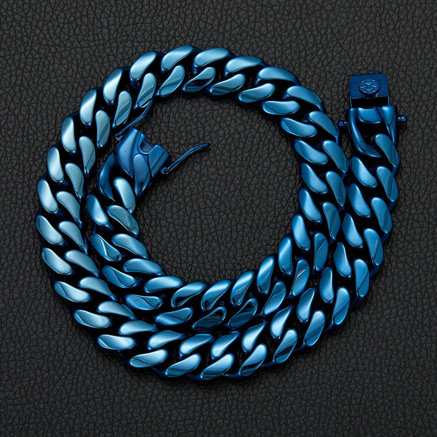 Bubble Letter Stainless Steel Miam Cuban Link for Men Necklace Choker Blue Color Hip Hop Jewelry