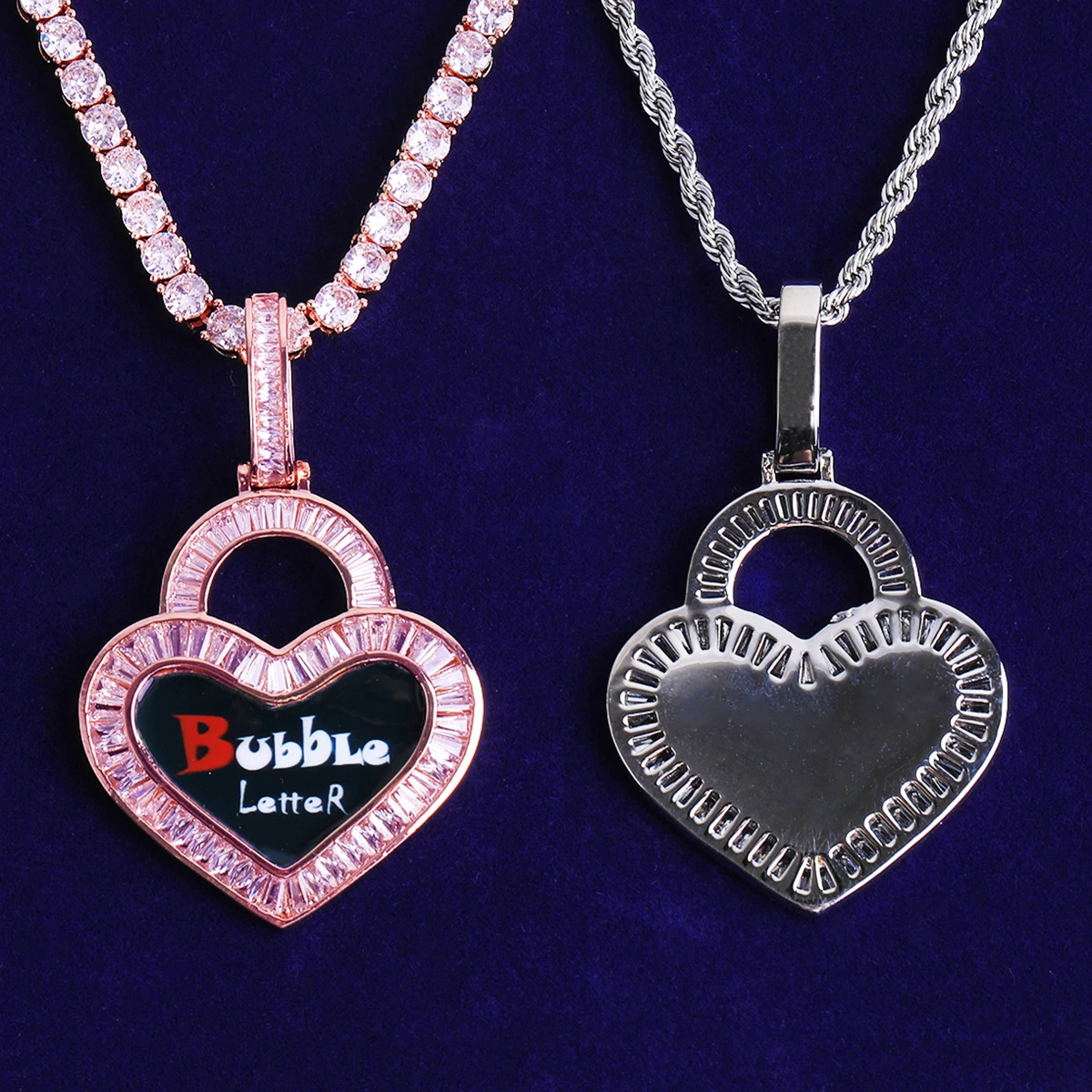 Bubble Letter Iced Out Custom Photo Necklace Pendant for Women Prong Setting 5A Cubic Zirconia Hip Hop Jewelry