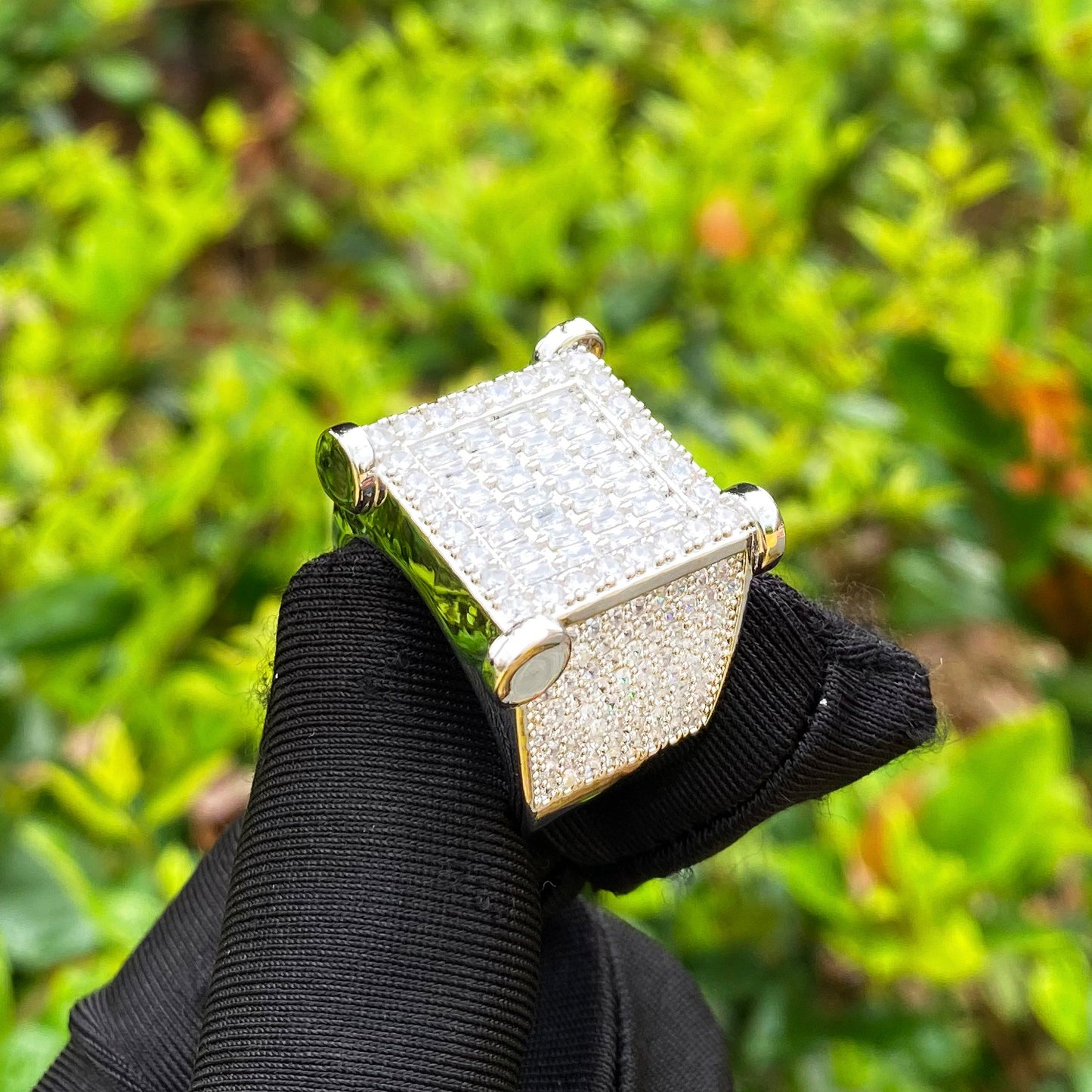 Bubble Letter Iced Out Nail Square Baguette Ring for Men Real Gold Plated Cubic Zirconia Hip Hop Jewelry