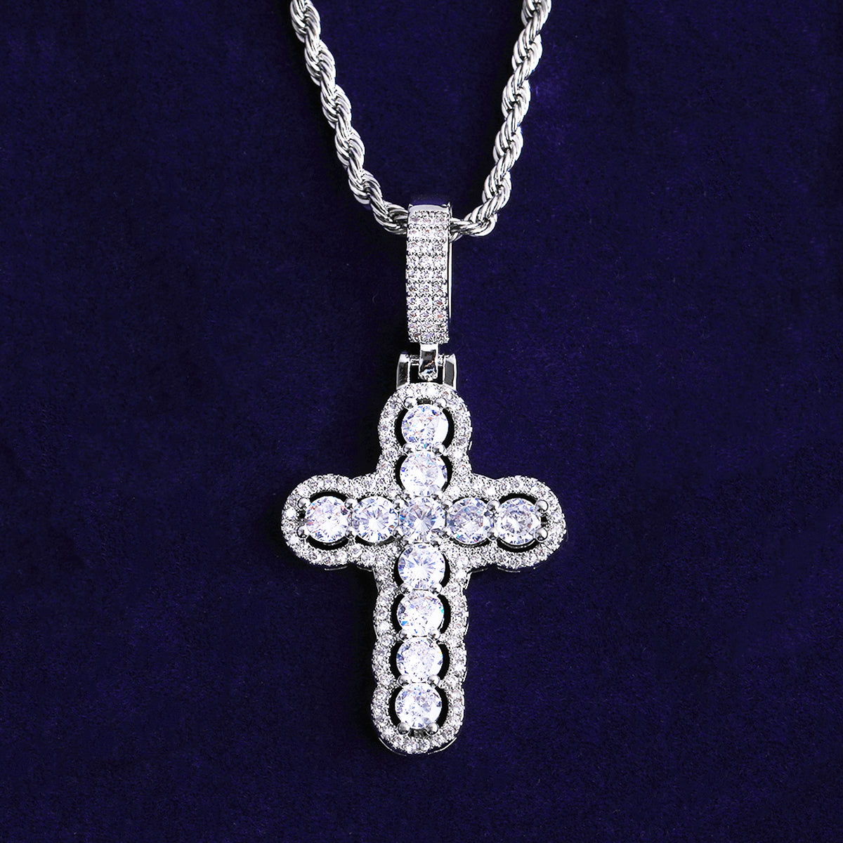 Bubble Letter Iced Out Hollow Cross Necklace Pendant for Men Real Gold Plated 5A Cubic Zirconia Hip Hop Jewelry
