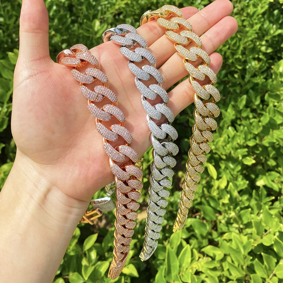 Bubble Letter Iced Out Miami Cuban Link Chain for Men Necklace Choker Real Gold Plated Cubic Zirconia Hip Hop Jewelry