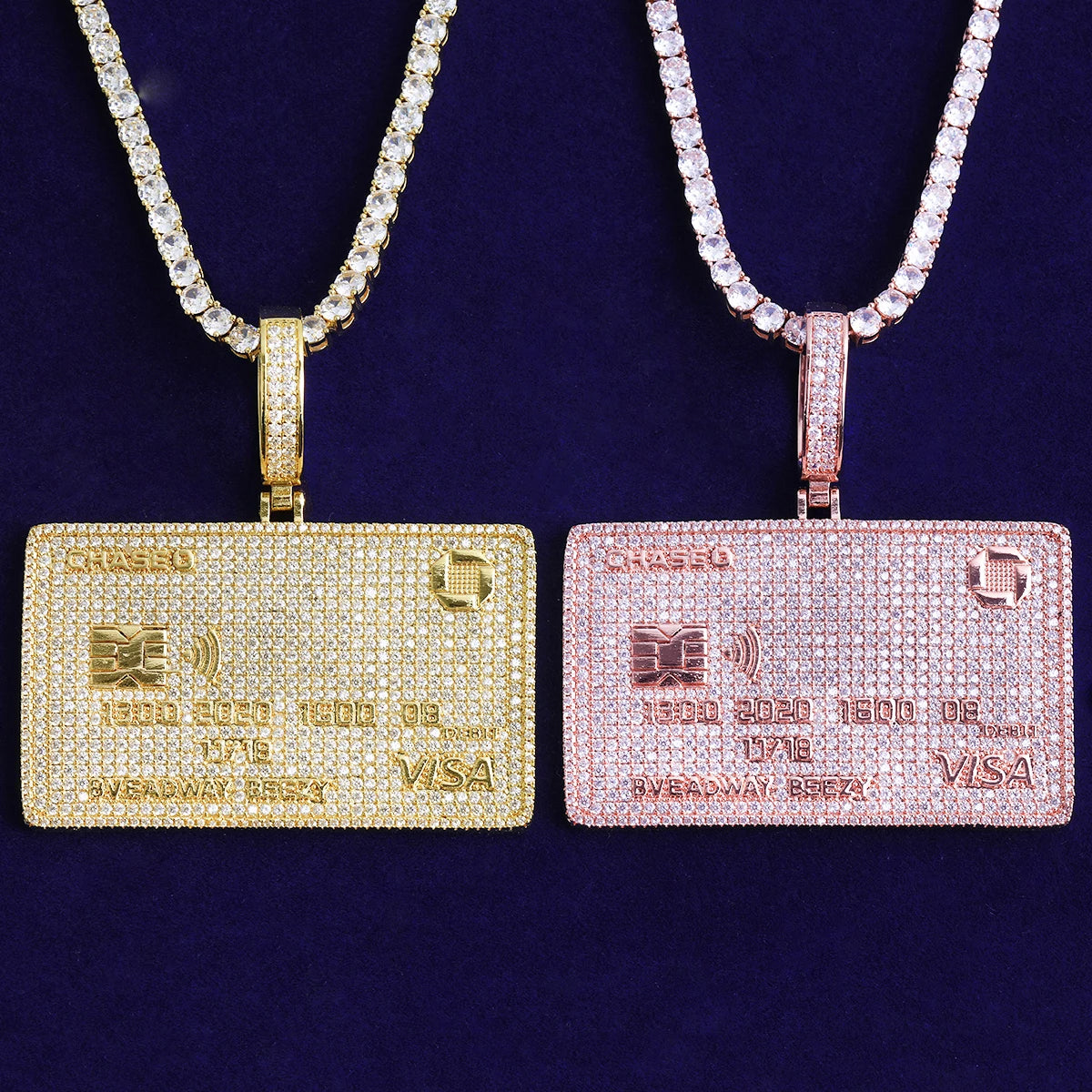 Bubble Letter Iced Out Credit Card Necklace Pendant for Men Real Gold Plated 5A Cubic Zirconia Hip Hop Jewelry