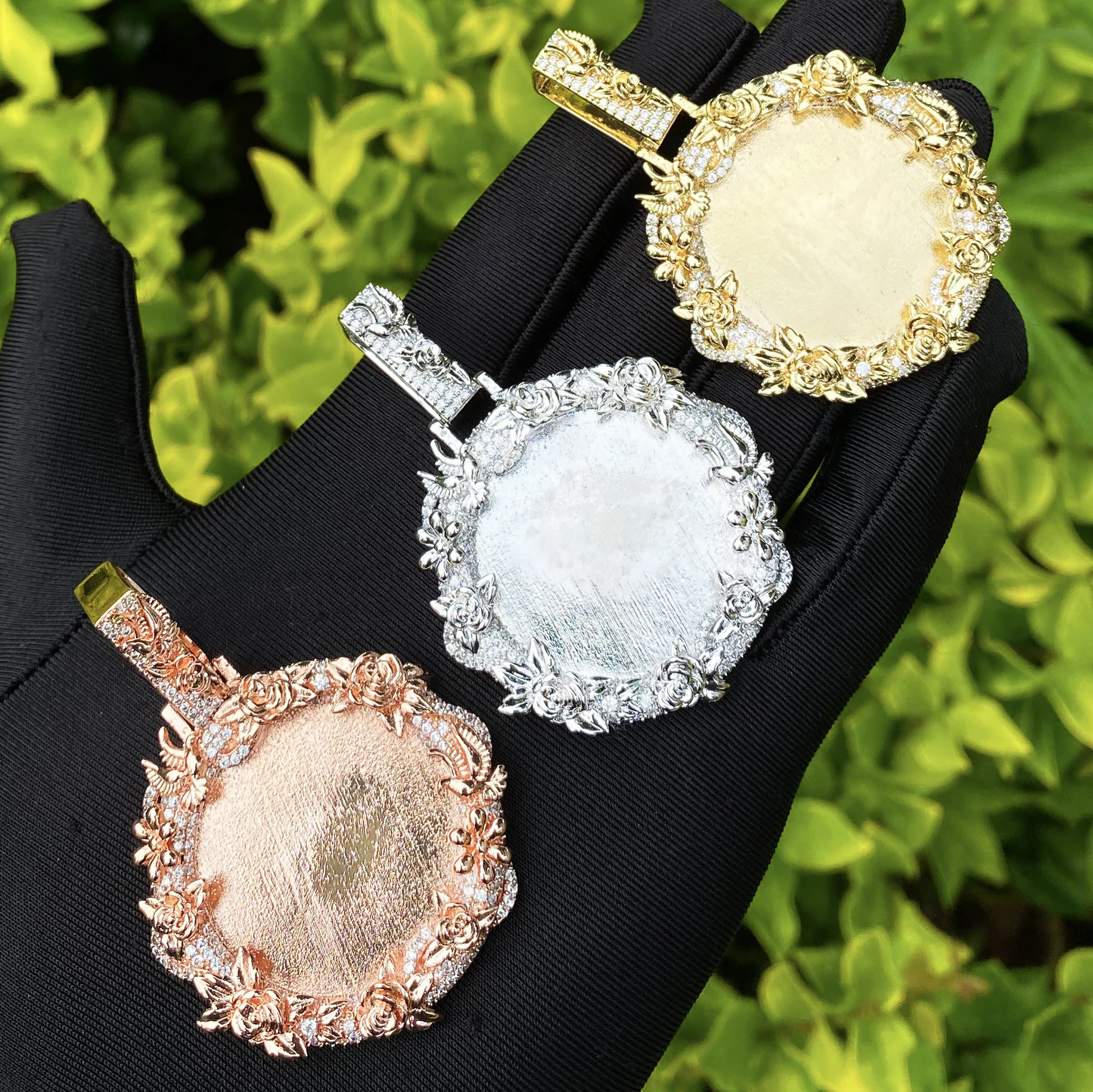 Bubble Letter Iced Out Dove Rose Flower Custom Picture Necklace Pendant for Men Real Gold Plated Cubic Zirconia Hip Hop Jewelry
