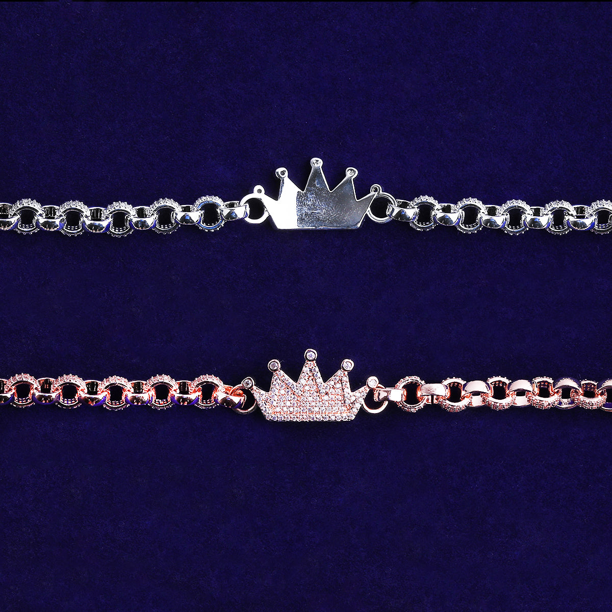 Bubble Letter Iced Out Belcher Bracelet Crown for Women Gold Plated 5A Cubic Zirconia Hip Hop Jewelry