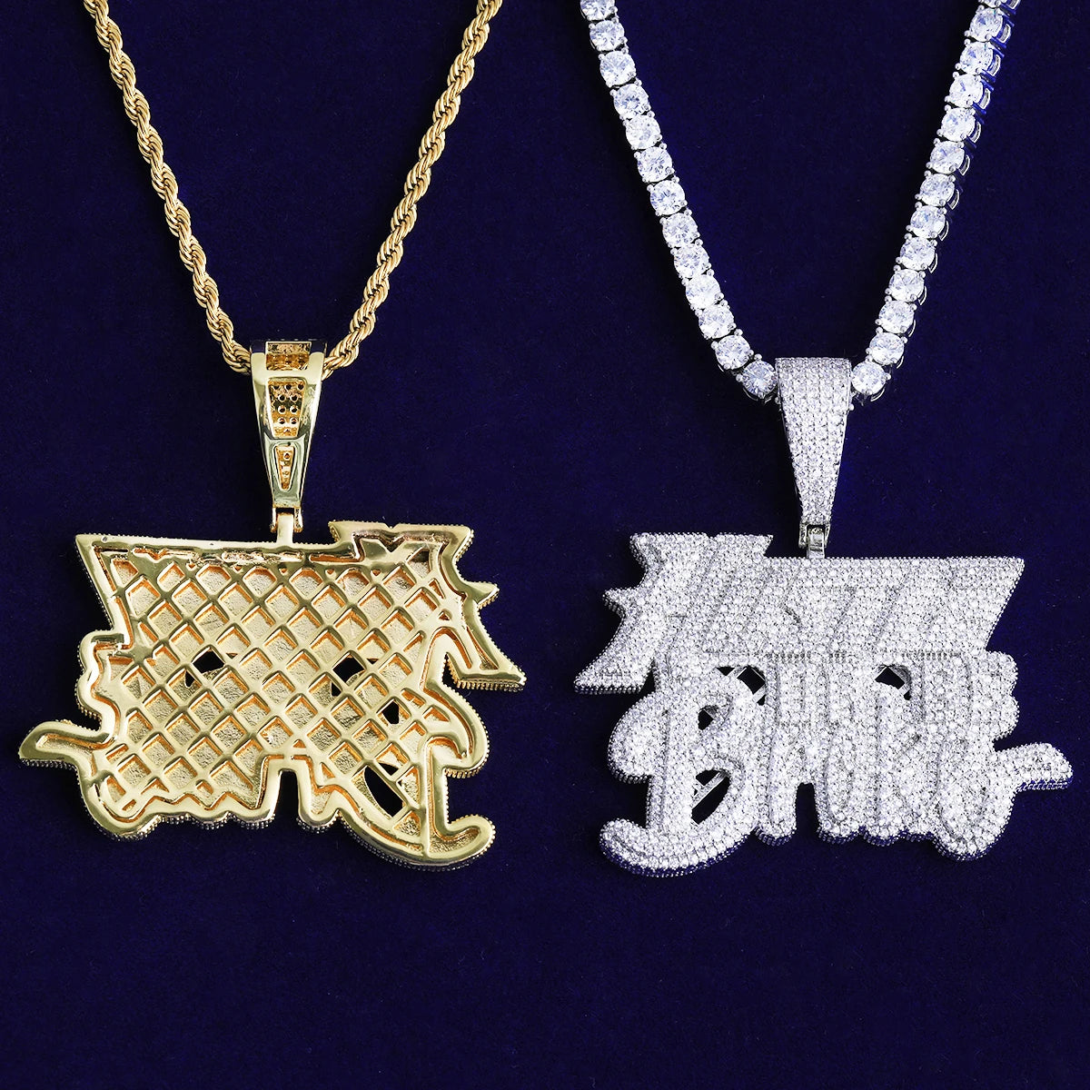 Bubble Letter Iced Out Hustle Or Be Broke Necklace Pendant for Men Prong Setting Real Gold Plated Hip Hop Jewelry