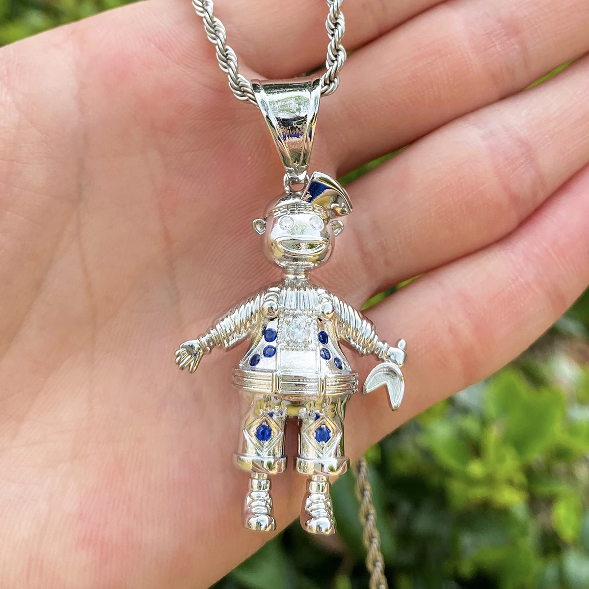 Bubble Letter Iced Out 3D Clown Necklace Pendant for Men Real Gold Plated Cubic Zirconia Hip Hop Jewelry