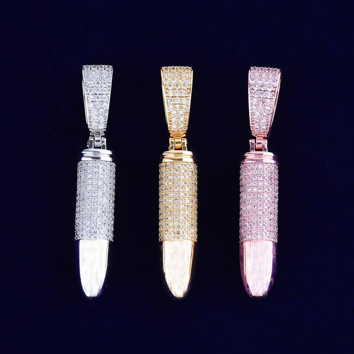 Bubble Letter Iced Out Bullet Necklace Pendant for Men Street Culture Prong Setting Charm Hip Hop Jewelry