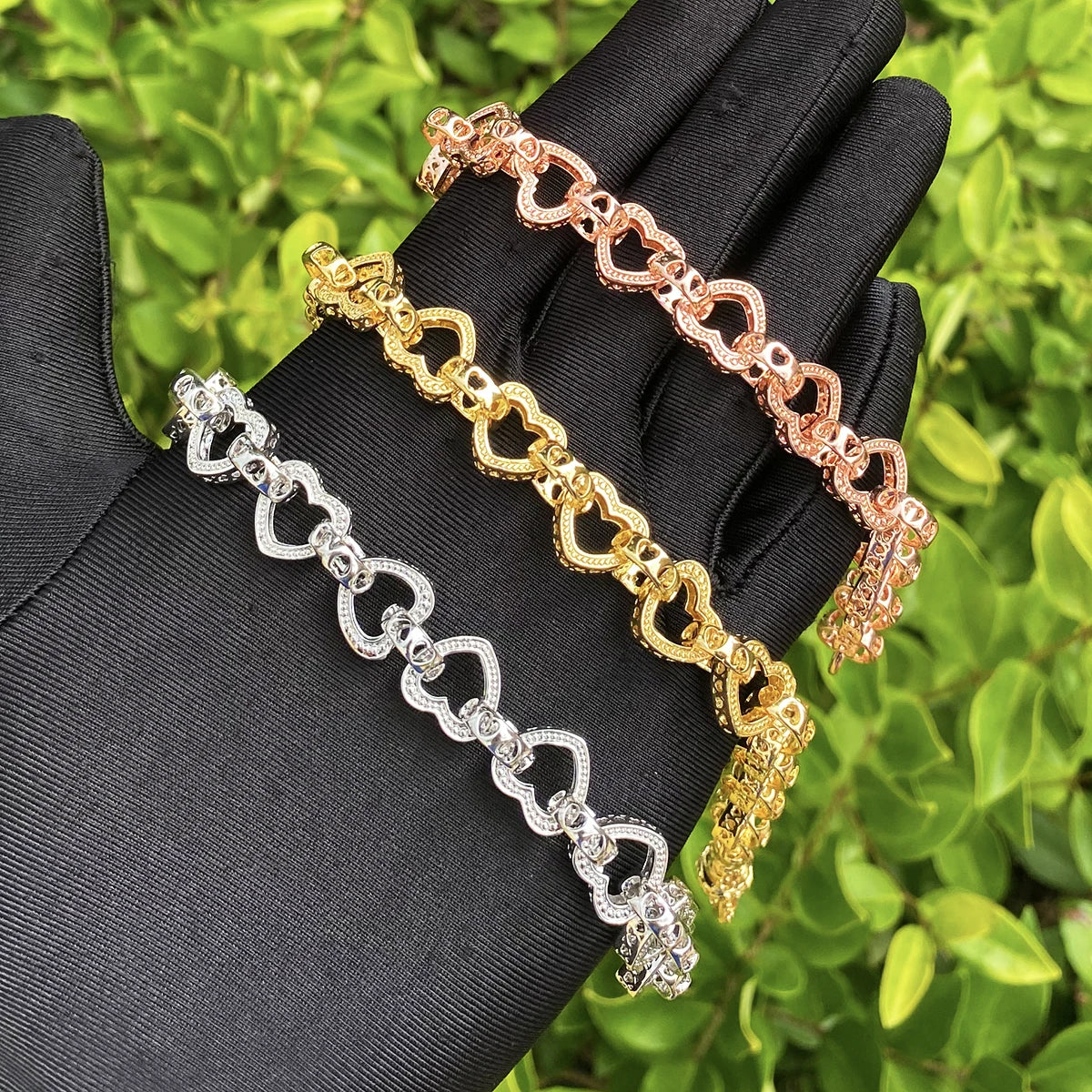 Bubble Letter Heart Bracelet for Men Real Gold Plated 5A Cubic Zirconia Hip Hop Jewelry Albert Clasp