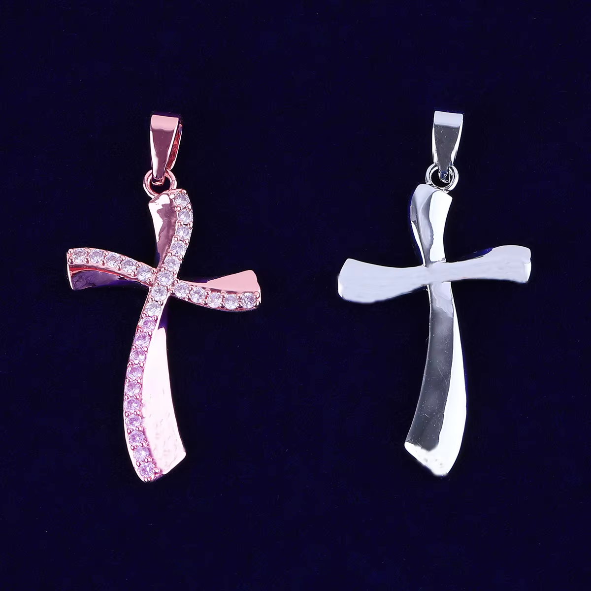 Bubble Letter Crooked Cross Necklace Pendant for Women Prong Setting Cubic Zirconia Hip Hop Jewelry
