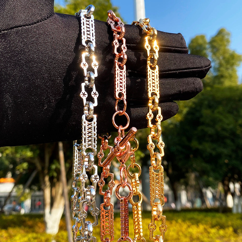 Bubble Letter Star Bar T Bar Clasp Link Chain for Women Necklace Choker Real Coper Hip Hop Jewelry