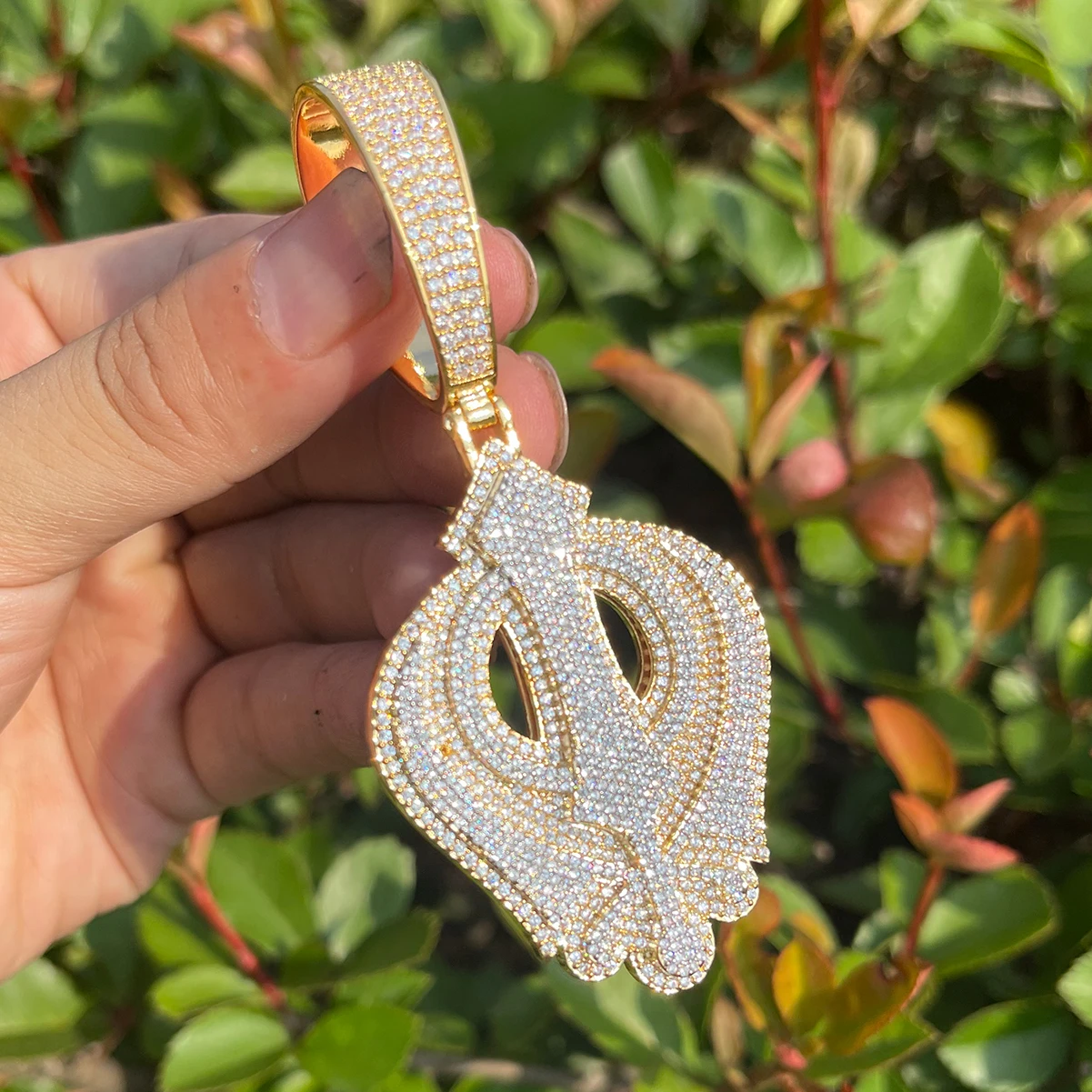 Bubble Letter Iced Out Necklace for Men Flower of The River of Luts Pendant Religious Charms Fleur De Lis Hip Hop Jewelry