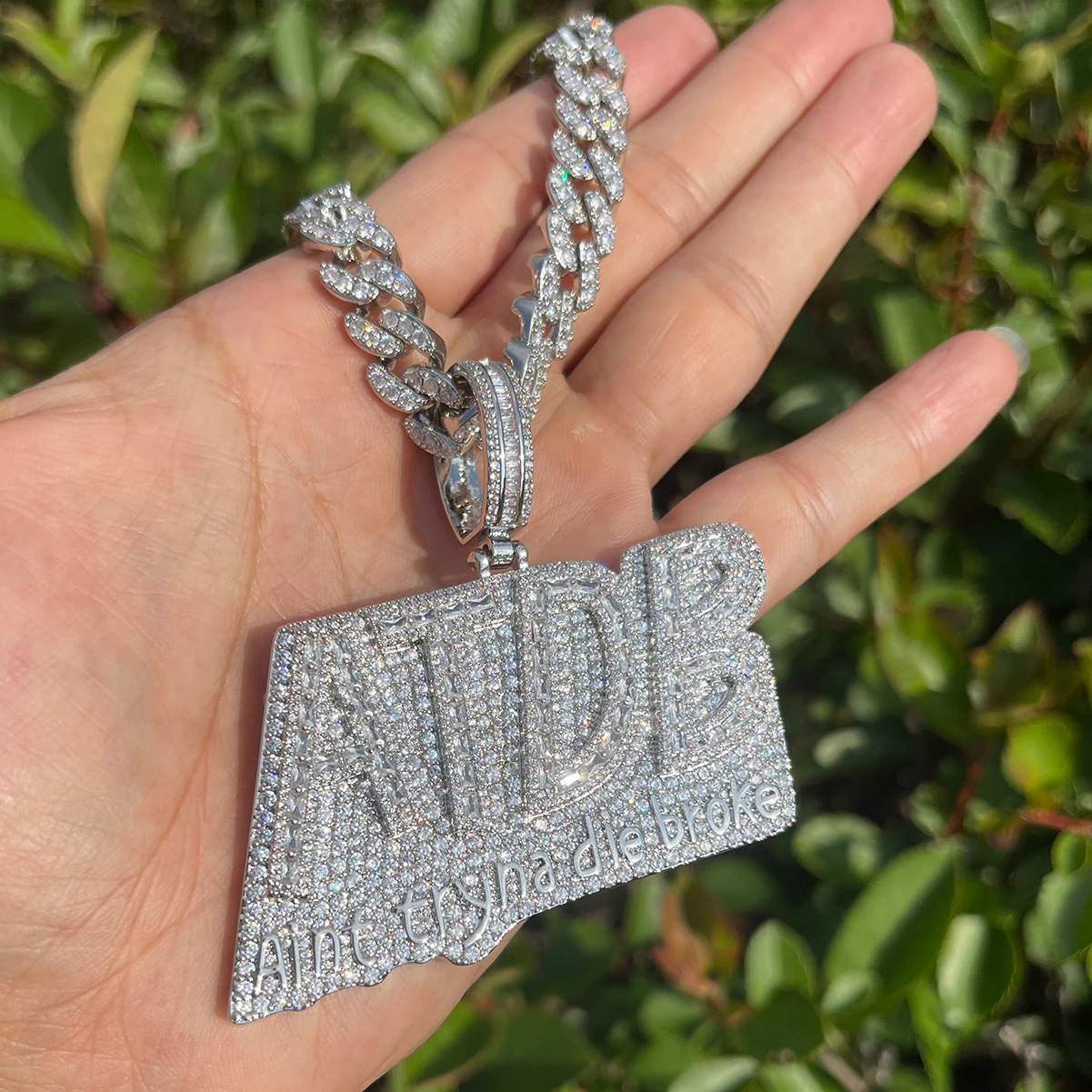 Bubble Letter Iced Out Necklace for Men Prong Setting Pendant Cubic Zirconia Real Gold Plated Hip Hop Jewelry