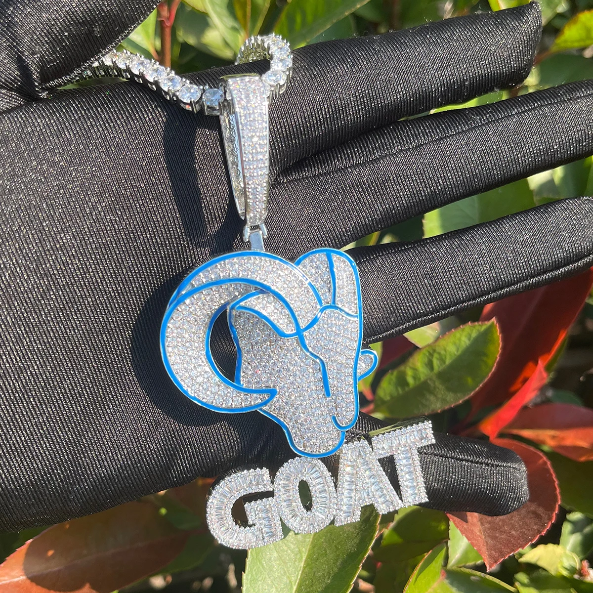 Bubble Letter Goat Necklace Pendant for Men Iced Out Cubic Zirconia Real Copper Hip Hop Jewelry