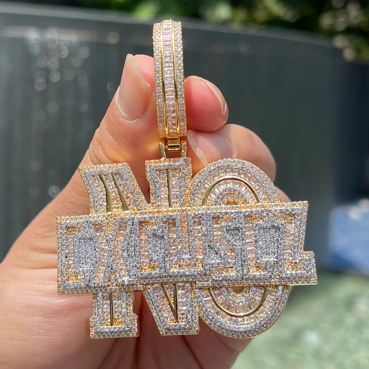 Bubble Letter No Excuse Necklace for Men Iced Out Pendant Real Gold Plated Cubic Zirconia Hip Hop Jewelry