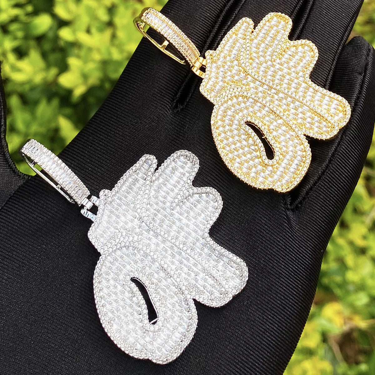 Bubble Letter Iced Out OTF Necklace Pendant for Men 5A Cubic Zirconia Prong Setting Real Gold Plated Hip Hop Jewelry