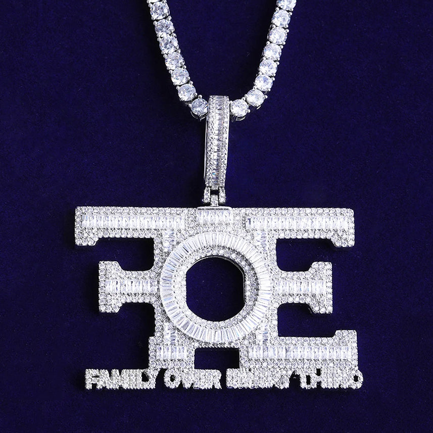 Bubble Letter Iced Out FOE Family Over Everything Necklace Pendant for Men Hip Hop Jewelry