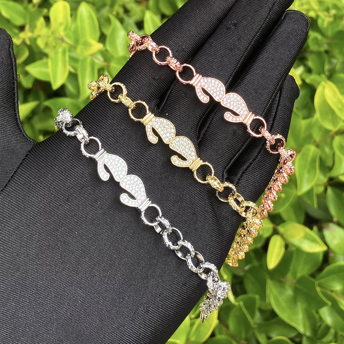 Bubble Letter Belcher Link Iced Boxing Gloves Bracelet for Women Real Gold Plated Hip Hop Jewelry