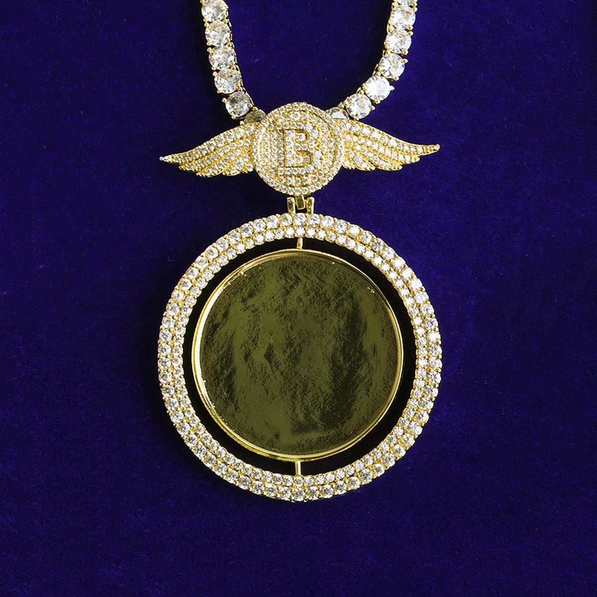 Bubble Letter Iced Out Custom Photo Necklace for Men Wing Bail 5A Cubic Zirconia Gold Plated Hip Hop Jewelry