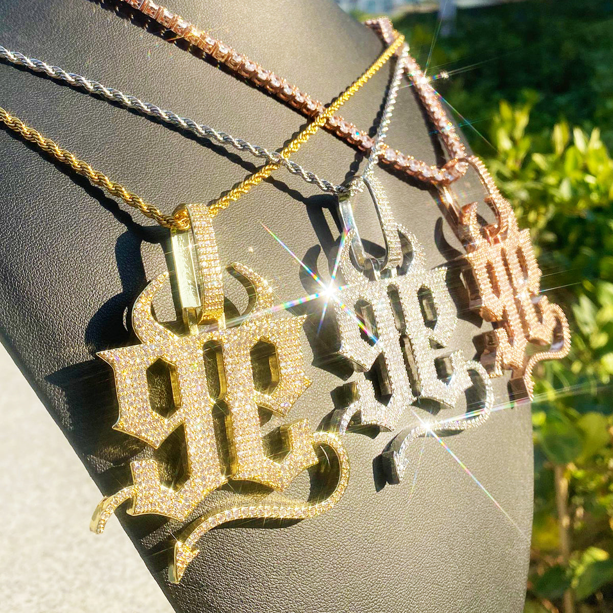 Bubble Letter Iced Out Number 9 Necklace Pendant for Men 5A Prong Setting Cubic Zirconia Copper Gold Plated Hip Hop Jewelry