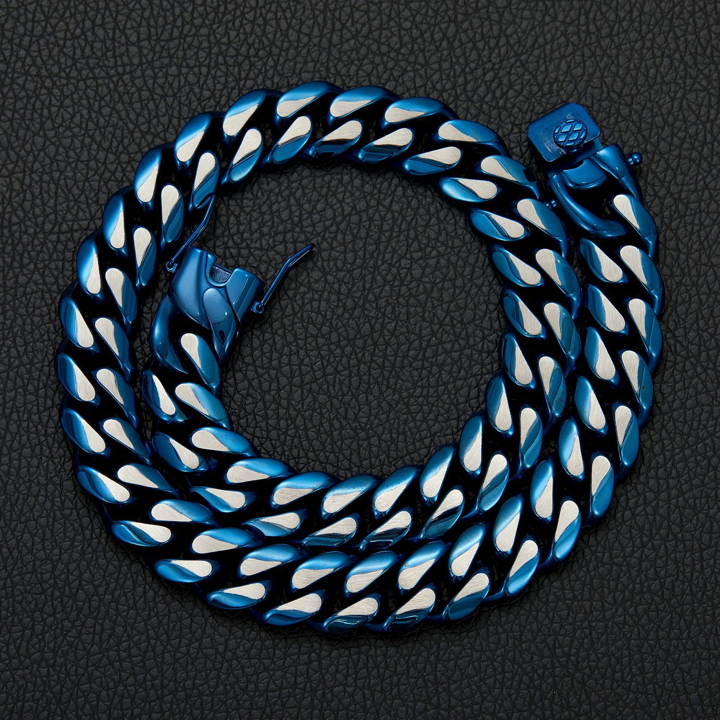 Bubble Letter Stainless Steel Miam Cuban Link for Men Necklace Choker Blue Color Hip Hop Jewelry