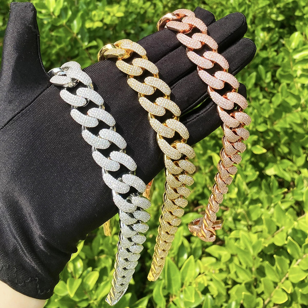 Bubble Letter Iced Out Miami Cuban Link Chain for Men Necklace Choker Real Gold Plated Cubic Zirconia Hip Hop Jewelry