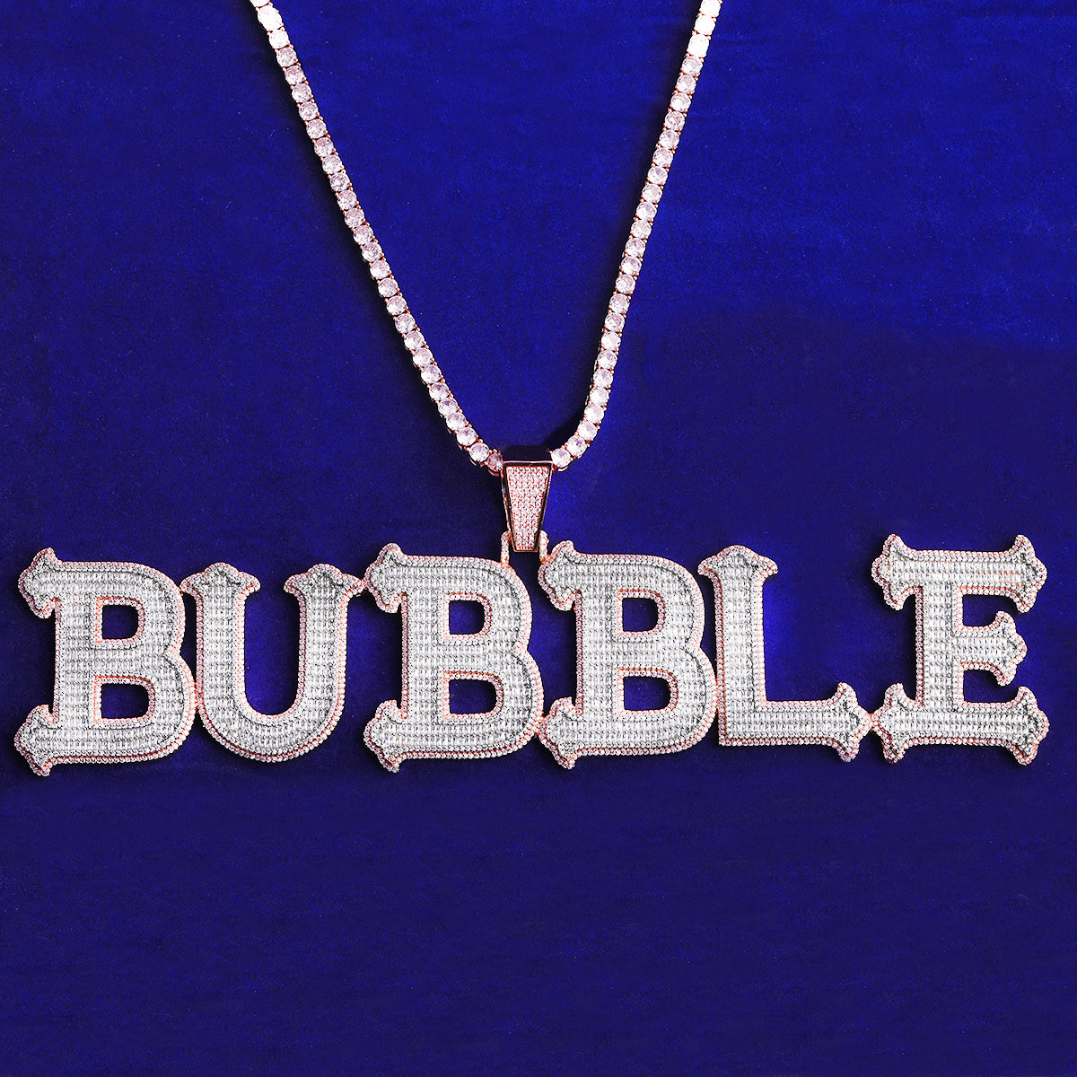 Bubble Letter Iced Out Custom Name Necklace Pendant for Men 5A Cubic Zirconia Gold Plated Personalized Jewelry