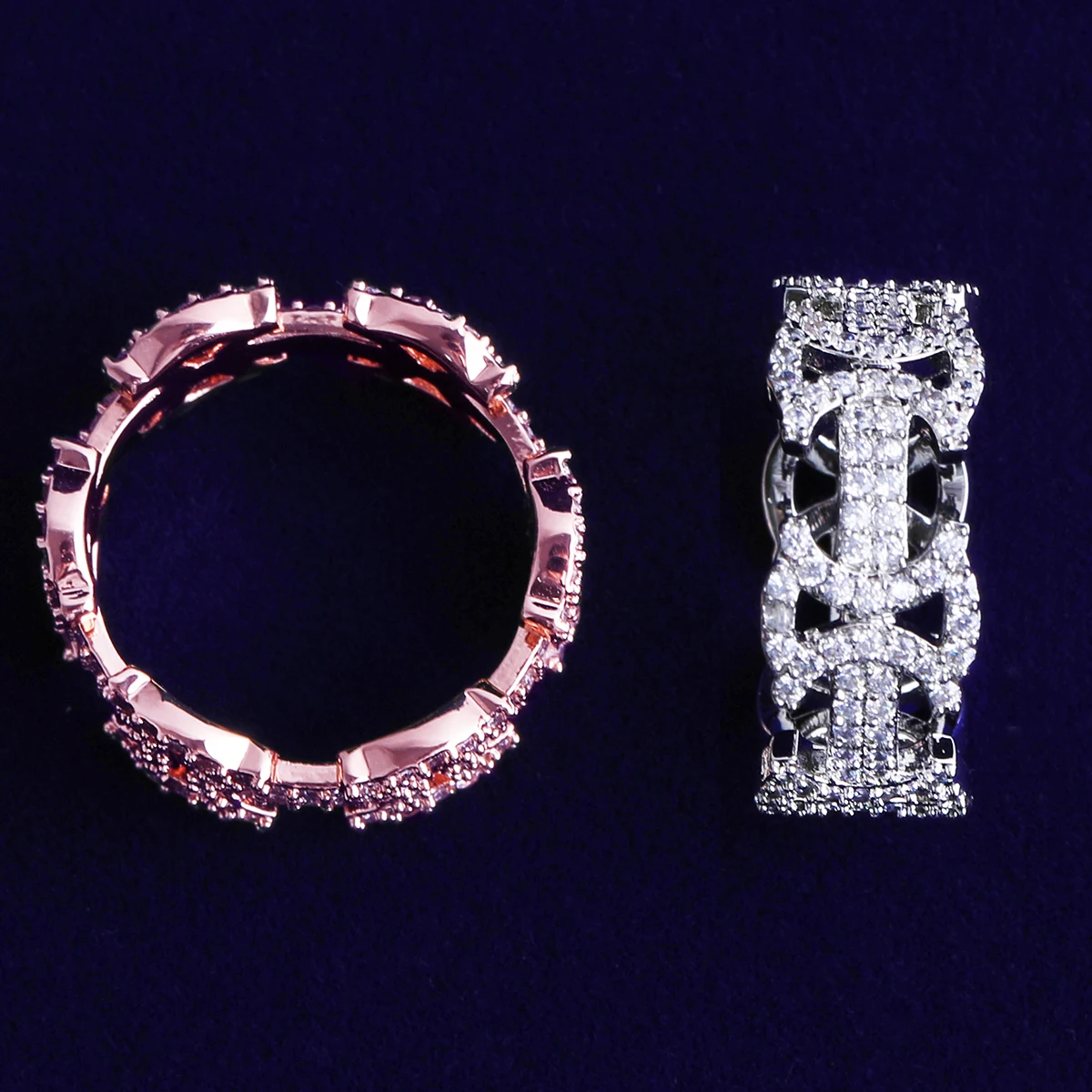 Bubble Letter Iced Out Templar Ring for Men Real Gold Plated Cubic Zirconia Hip Hop Jewelry