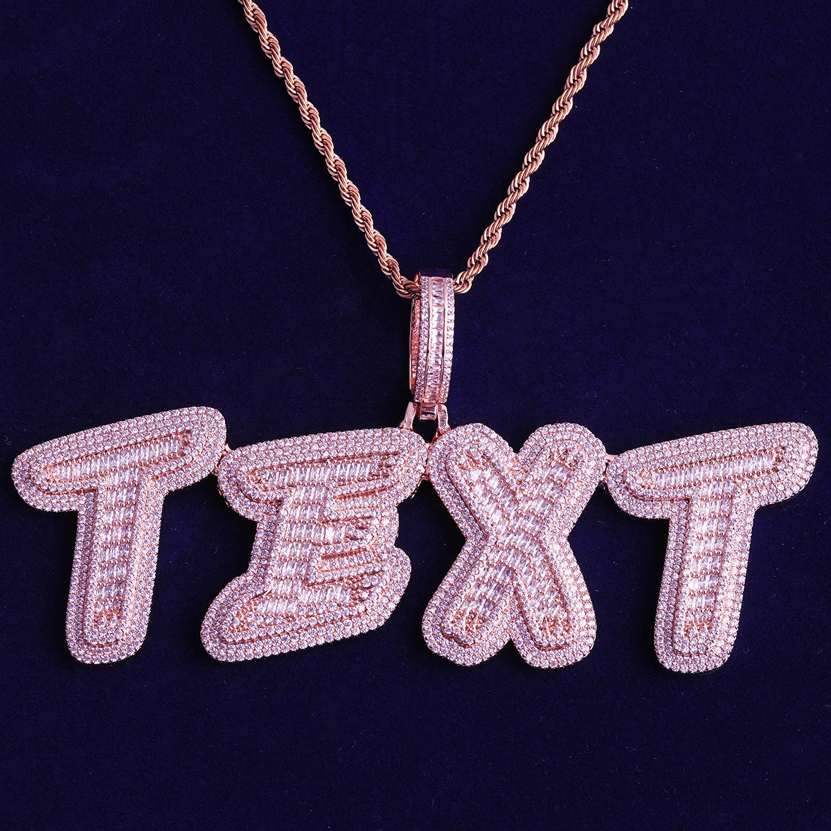 Bubble Letter Name Necklace Pendant Baguette Custom Chains Iced Out Cubic Zirconia Paved Setting Personalized Hip Hop Jewelry