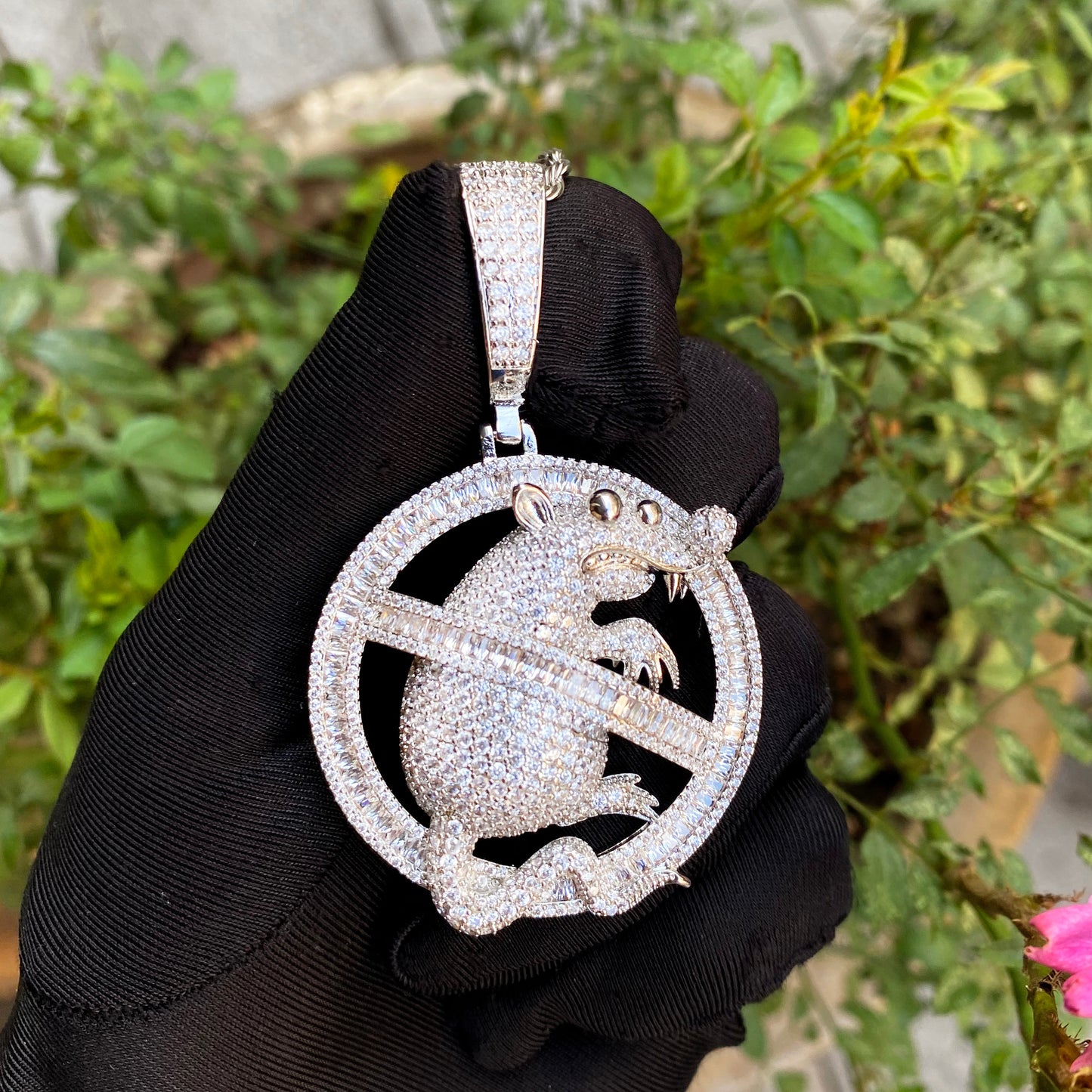 Bubble letter Micro Pave Mouse Pendant Necklace for Men Iced Out Cubic Zirconia Real Copper Hip Hop Jewelry