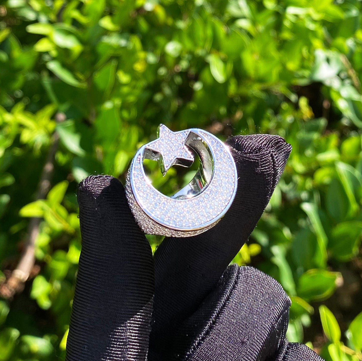 Bubble Letter Iced Out Moon Star Ring for Men 5A Cubic Zirconia Hip Hop Jewelry