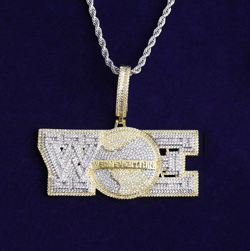 Bubble Letter Iced Out We on Everything Necklace Pendant for Men Prong Setting Real Gold Plated Hip Hop Jewelry
