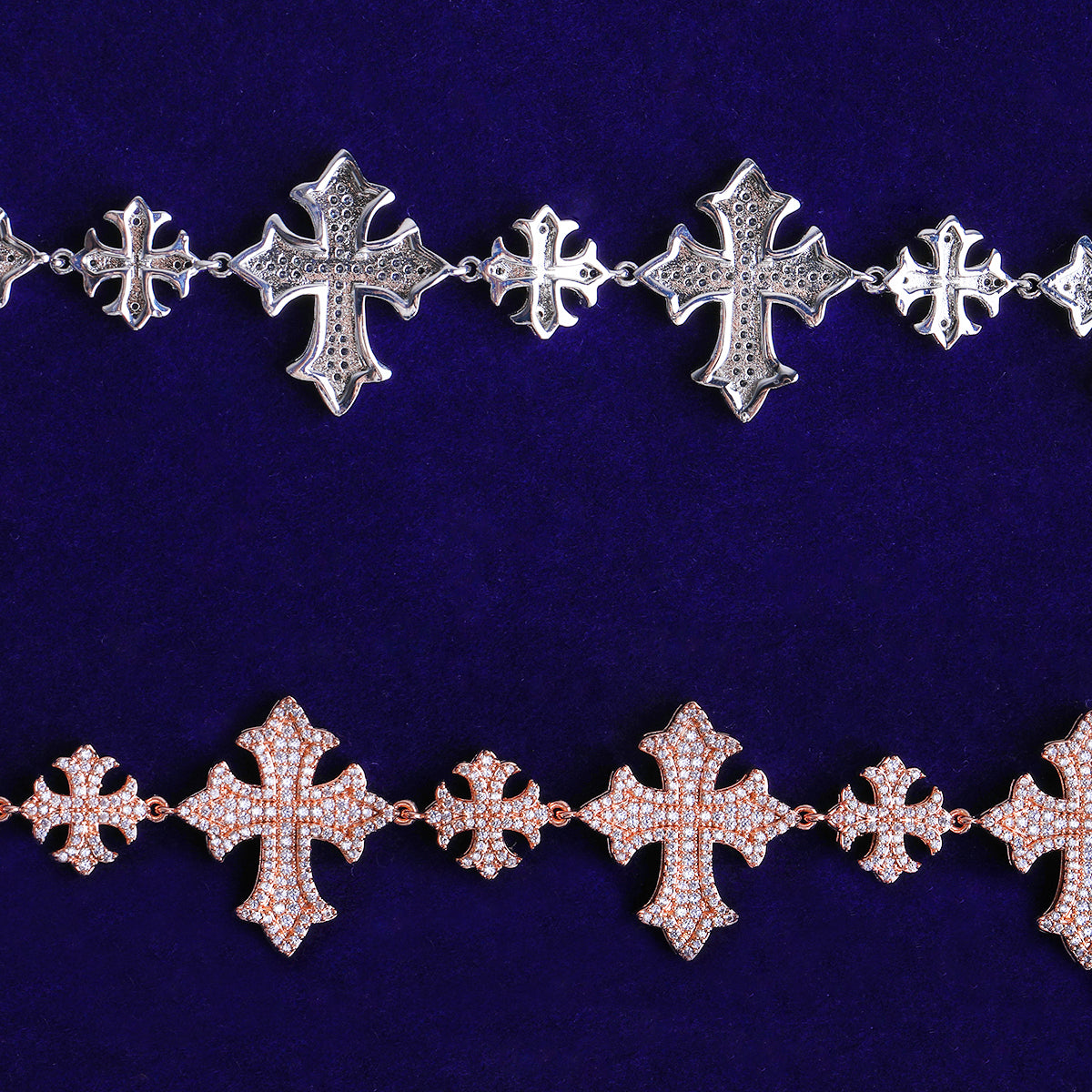 Bubble Letter Iced Out Cross Link Chain for Men Necklace Choker Prong Setting Hip Hop Jewelry