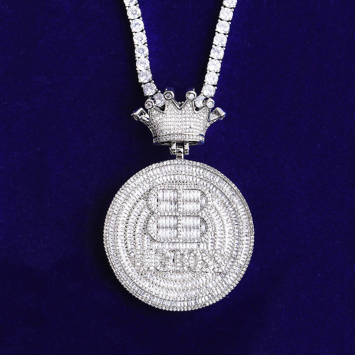 Bubble Letter Iced Out Big Boss Crown Bail Necklace Pendant for Men 5A Cubic Zirconia Gold Plated Hip Hop Jewelry
