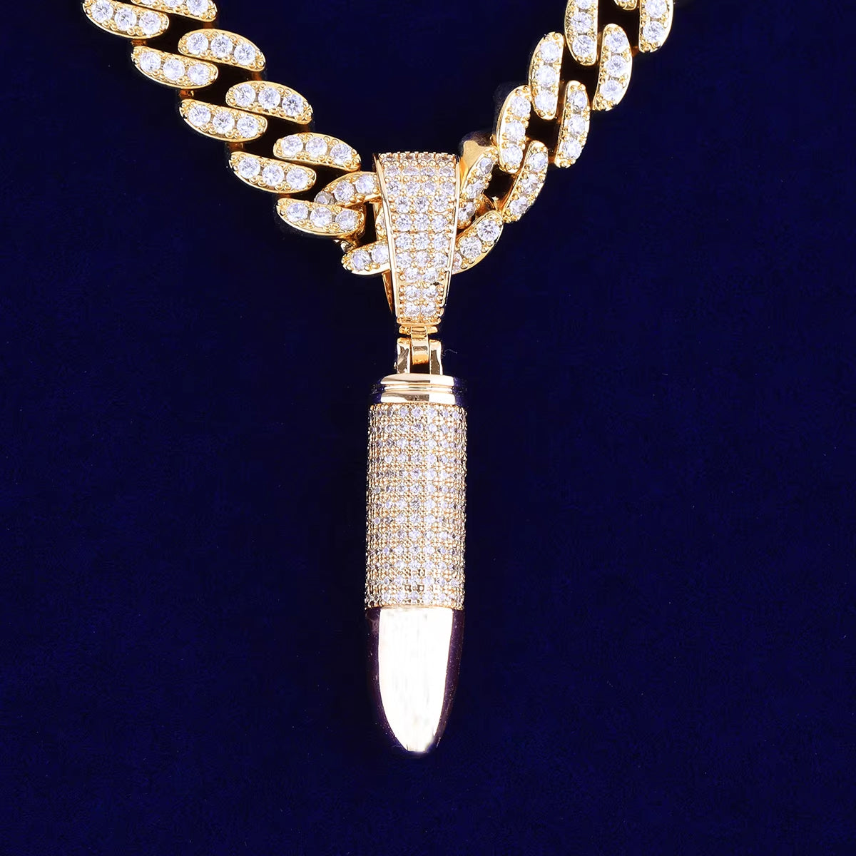 Bubble Letter Iced Out Bullet Necklace Pendant for Men Street Culture Prong Setting Charm Hip Hop Jewelry